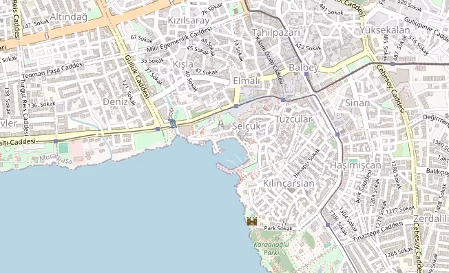 Kaartfragment van de jachthaven onder Kaleiçi