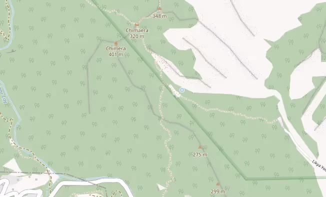 Kaartfragment van de berg boven Çıralı, waar Yanartaş ligt